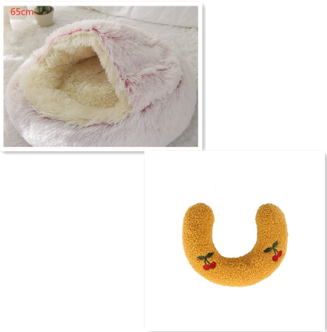 2 In 1 Dog And Cat Bed - Pet Winter Bed, Round Plush Warm Bed House - Image 71