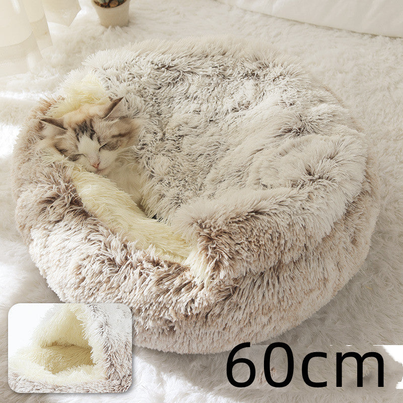 2 In 1 Dog And Cat Bed - Pet Winter Bed, Round Plush Warm Bed House - Image 50