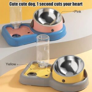 Pet Feeder Bowls & Water Bottle Set - 2-in-1 Feeding and Drinking Dispenser, 15-Degree Tilt Design
