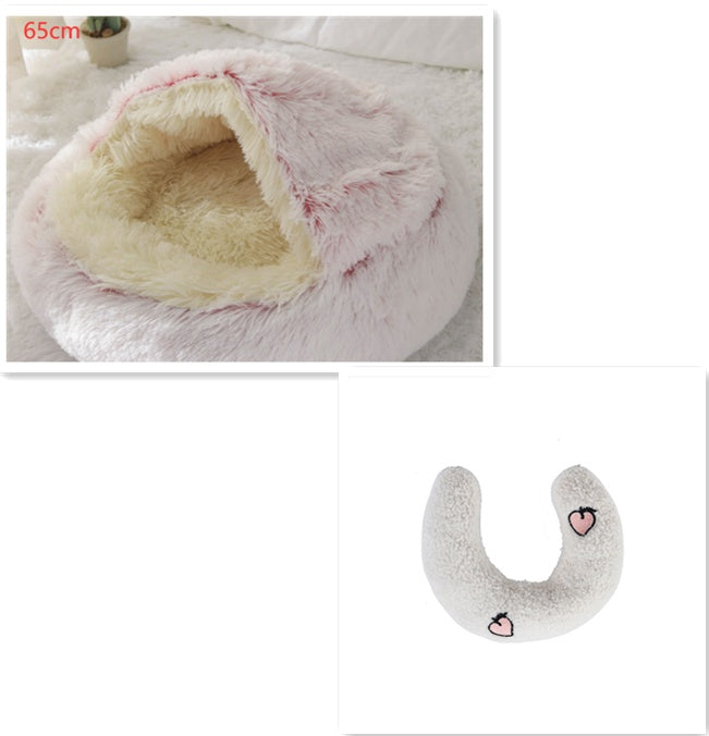 2 In 1 Dog And Cat Bed - Pet Winter Bed, Round Plush Warm Bed House - Image 72