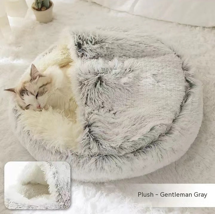 2 In 1 Dog And Cat Bed - Pet Winter Bed, Round Plush Warm Bed House - Image 10