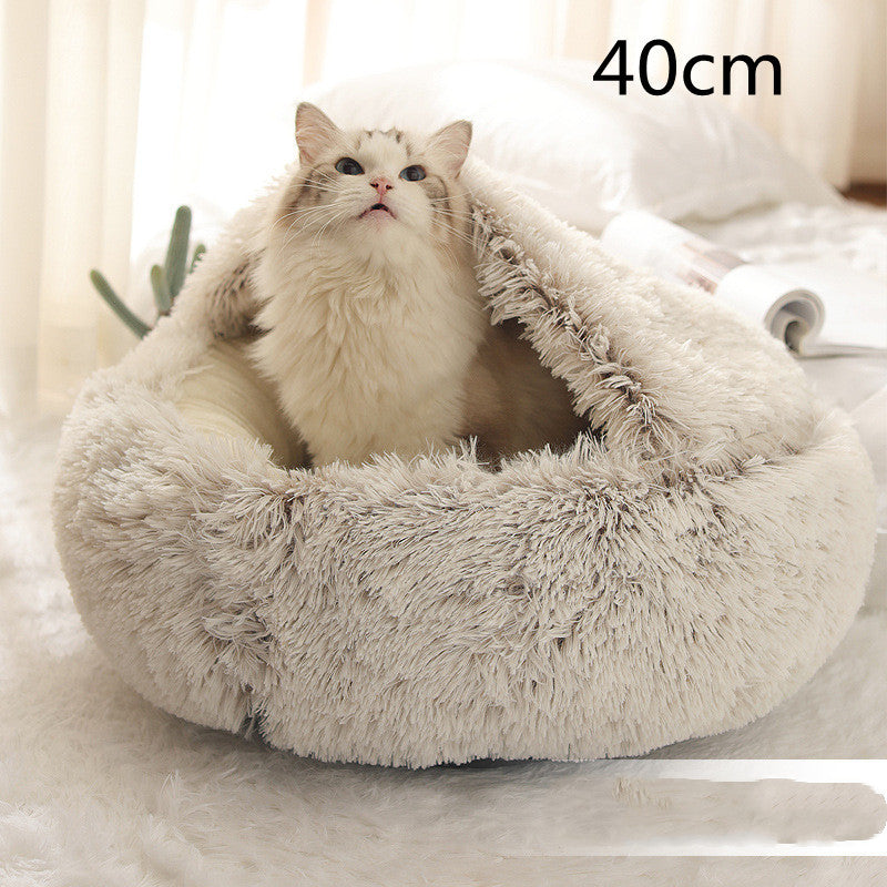 2 In 1 Dog And Cat Bed - Pet Winter Bed, Round Plush Warm Bed House - Image 12
