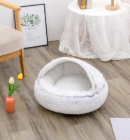 2 In 1 Dog And Cat Bed - Pet Winter Bed, Round Plush Warm Bed House - Image 38