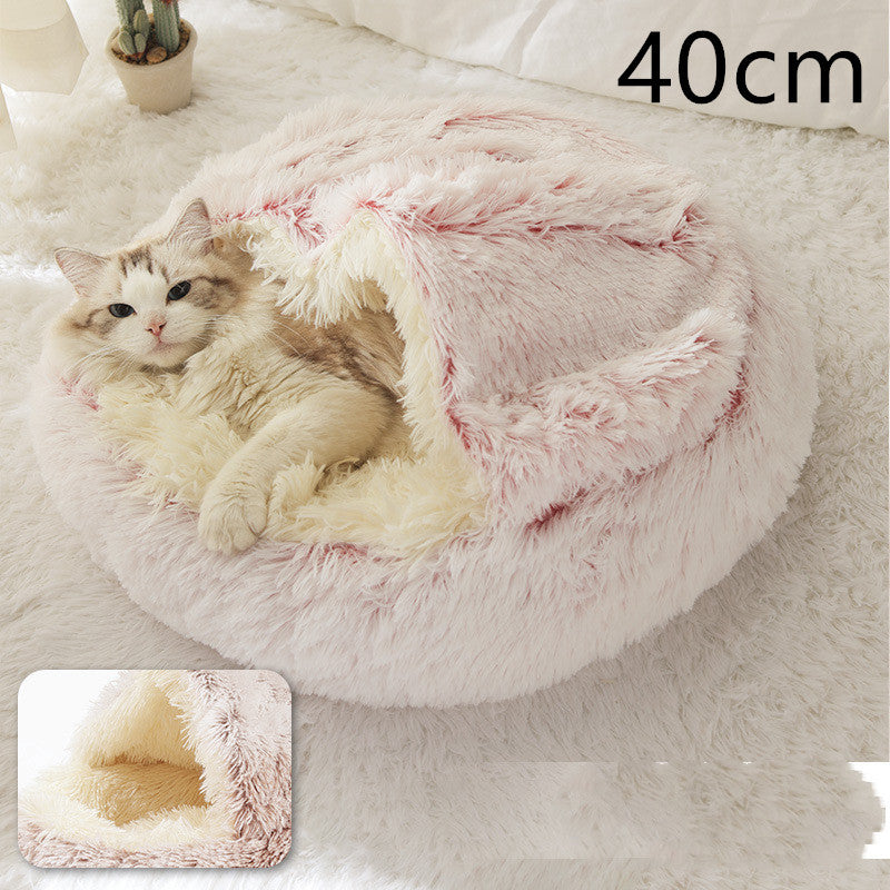 2 In 1 Dog And Cat Bed - Pet Winter Bed, Round Plush Warm Bed House - Image 61