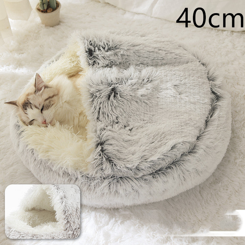 2 In 1 Dog And Cat Bed - Pet Winter Bed, Round Plush Warm Bed House - Image 55