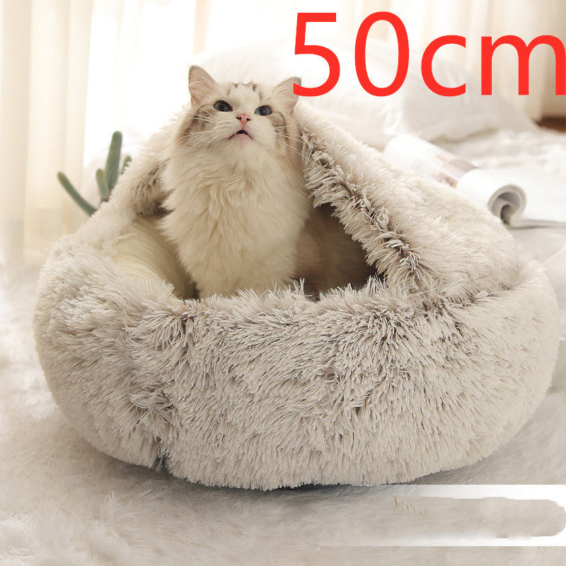 2 In 1 Dog And Cat Bed - Pet Winter Bed, Round Plush Warm Bed House - Image 22