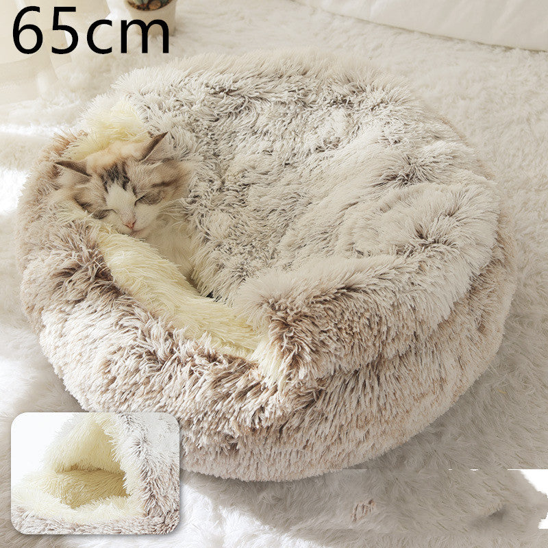 2 In 1 Dog And Cat Bed - Pet Winter Bed, Round Plush Warm Bed House - Image 53