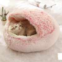 2 In 1 Dog And Cat Bed - Pet Winter Bed, Round Plush Warm Bed House