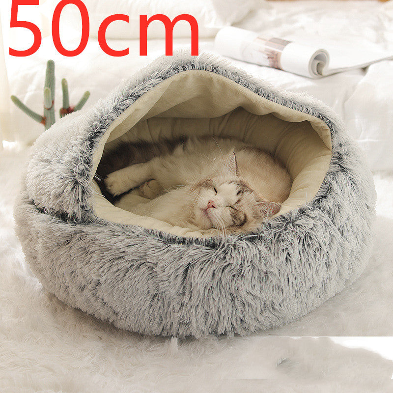 2 In 1 Dog And Cat Bed - Pet Winter Bed, Round Plush Warm Bed House - Image 39