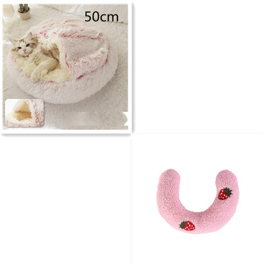 2 In 1 Dog And Cat Bed - Pet Winter Bed, Round Plush Warm Bed House - Image 68
