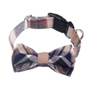 Pet Bow Collar - Grid Pattern Cloth Collar