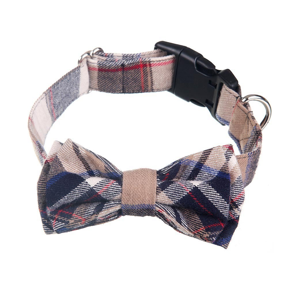 Pet Bow Collar - Grid Pattern Cloth Collar