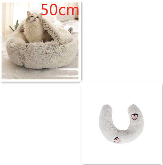 2 In 1 Dog And Cat Bed - Pet Winter Bed, Round Plush Warm Bed House - Image 24