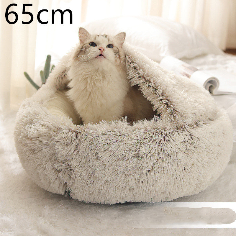 2 In 1 Dog And Cat Bed - Pet Winter Bed, Round Plush Warm Bed House - Image 17