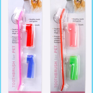 Double Head Toothbrush + Soft Pet Finger Toothbrush Set - Dogs & Cats Teeth Care Cleaning Brush