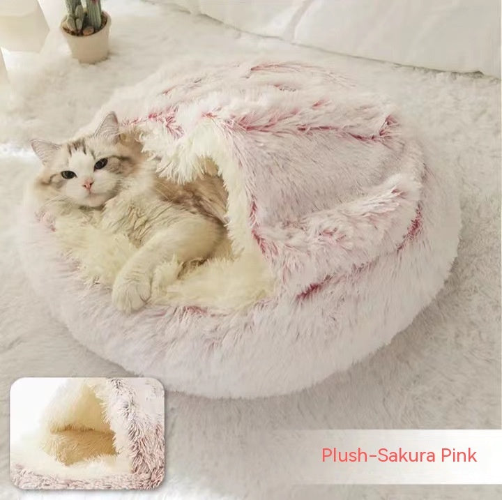 2 In 1 Dog And Cat Bed - Pet Winter Bed, Round Plush Warm Bed House - Image 81