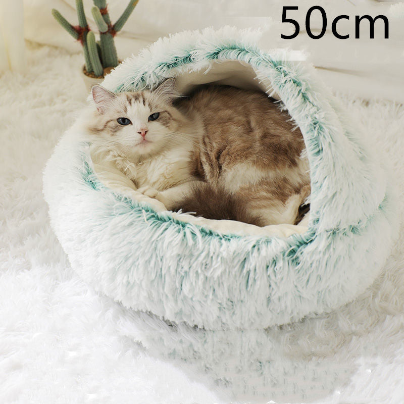 2 In 1 Dog And Cat Bed - Pet Winter Bed, Round Plush Warm Bed House - Image 77