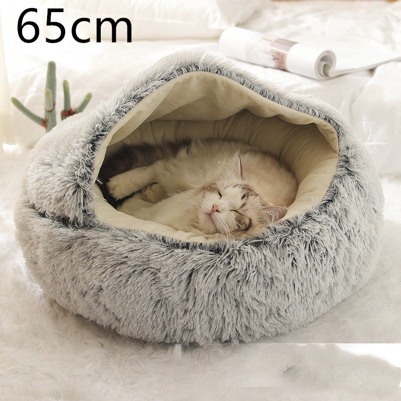 2 In 1 Dog And Cat Bed - Pet Winter Bed, Round Plush Warm Bed House - Image 35