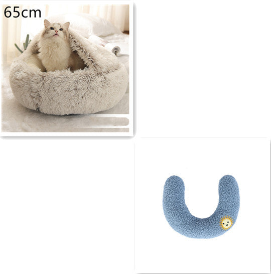 2 In 1 Dog And Cat Bed - Pet Winter Bed, Round Plush Warm Bed House - Image 21