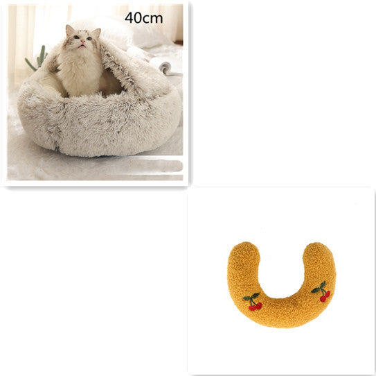 2 In 1 Dog And Cat Bed - Pet Winter Bed, Round Plush Warm Bed House - Image 13