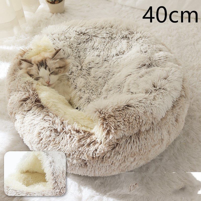2 In 1 Dog And Cat Bed - Pet Winter Bed, Round Plush Warm Bed House - Image 51
