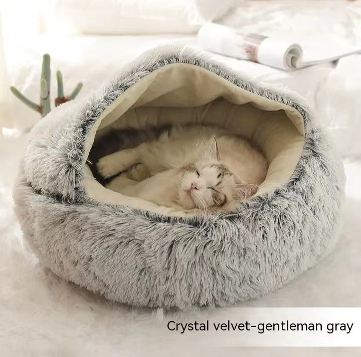 2 In 1 Dog And Cat Bed - Pet Winter Bed, Round Plush Warm Bed House - Image 5