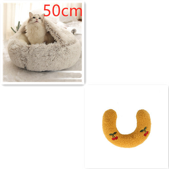 2 In 1 Dog And Cat Bed - Pet Winter Bed, Round Plush Warm Bed House - Image 23