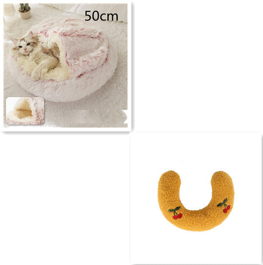 2 In 1 Dog And Cat Bed - Pet Winter Bed, Round Plush Warm Bed House - Image 66