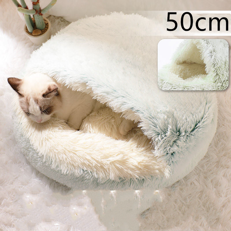 2 In 1 Dog And Cat Bed - Pet Winter Bed, Round Plush Warm Bed House - Image 59