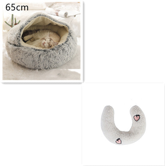 2 In 1 Dog And Cat Bed - Pet Winter Bed, Round Plush Warm Bed House - Image 46