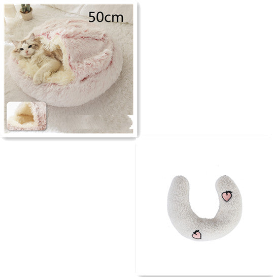 2 In 1 Dog And Cat Bed - Pet Winter Bed, Round Plush Warm Bed House - Image 67