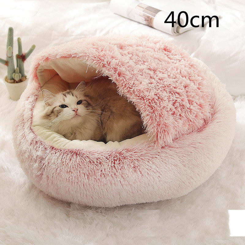 2 In 1 Dog And Cat Bed - Pet Winter Bed, Round Plush Warm Bed House - Image 79