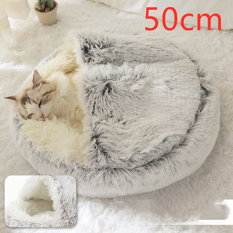 2 In 1 Dog And Cat Bed - Pet Winter Bed, Round Plush Warm Bed House - Image 57