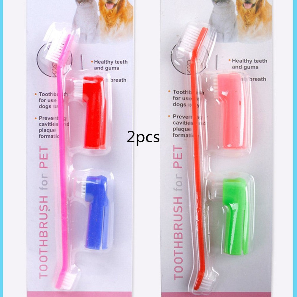 Double Head Toothbrush + Soft Pet Finger Toothbrush Set - Dogs & Cats Teeth Care Cleaning Brush - Image 9