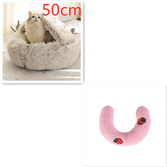 2 In 1 Dog And Cat Bed - Pet Winter Bed, Round Plush Warm Bed House - Image 25