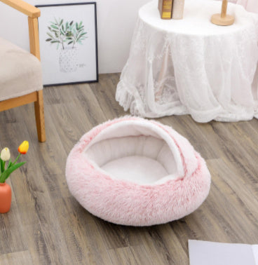 2 In 1 Dog And Cat Bed - Pet Winter Bed, Round Plush Warm Bed House - Image 9