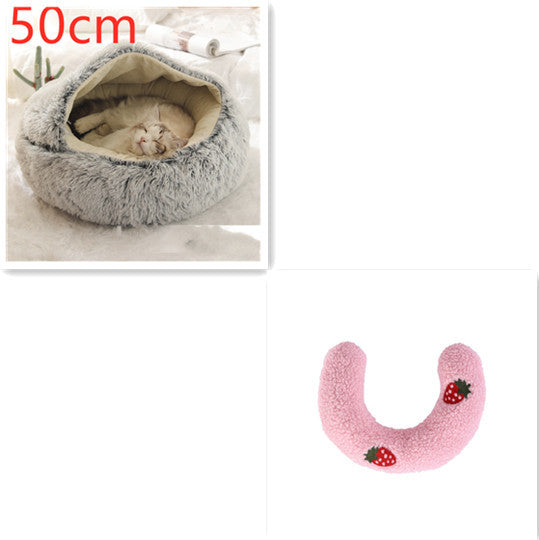 2 In 1 Dog And Cat Bed - Pet Winter Bed, Round Plush Warm Bed House - Image 42