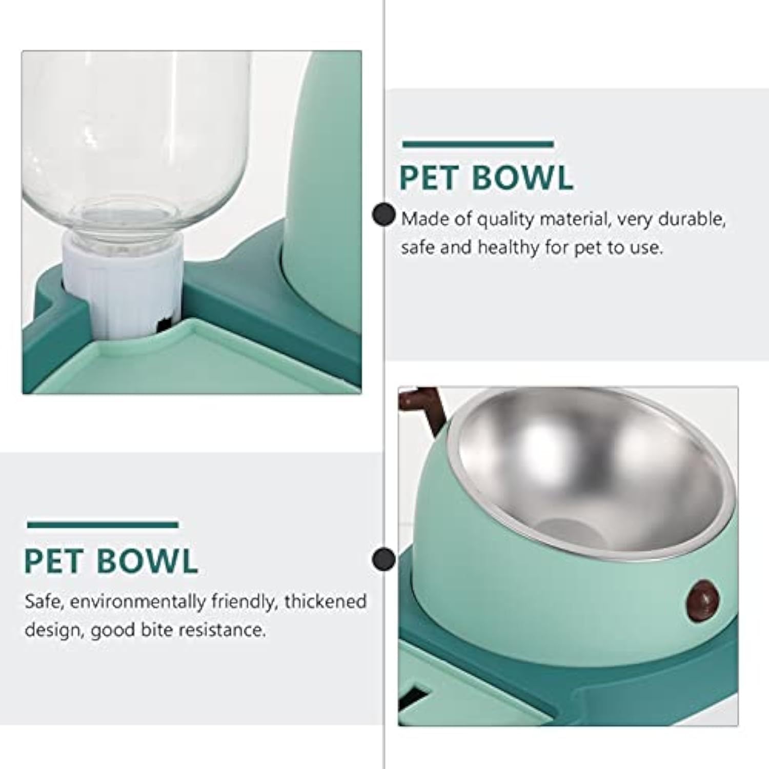 Pet Slow Feeding Bowl & Automatic Water Dispenser Set - Detachable Water Tray, Green - Image 2