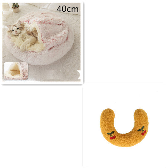 2 In 1 Dog And Cat Bed - Pet Winter Bed, Round Plush Warm Bed House - Image 62