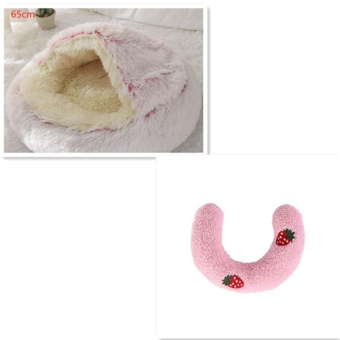 2 In 1 Dog And Cat Bed - Pet Winter Bed, Round Plush Warm Bed House - Image 73