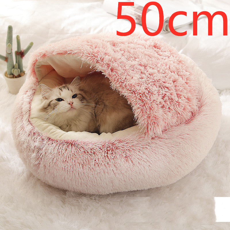2 In 1 Dog And Cat Bed - Pet Winter Bed, Round Plush Warm Bed House - Image 84