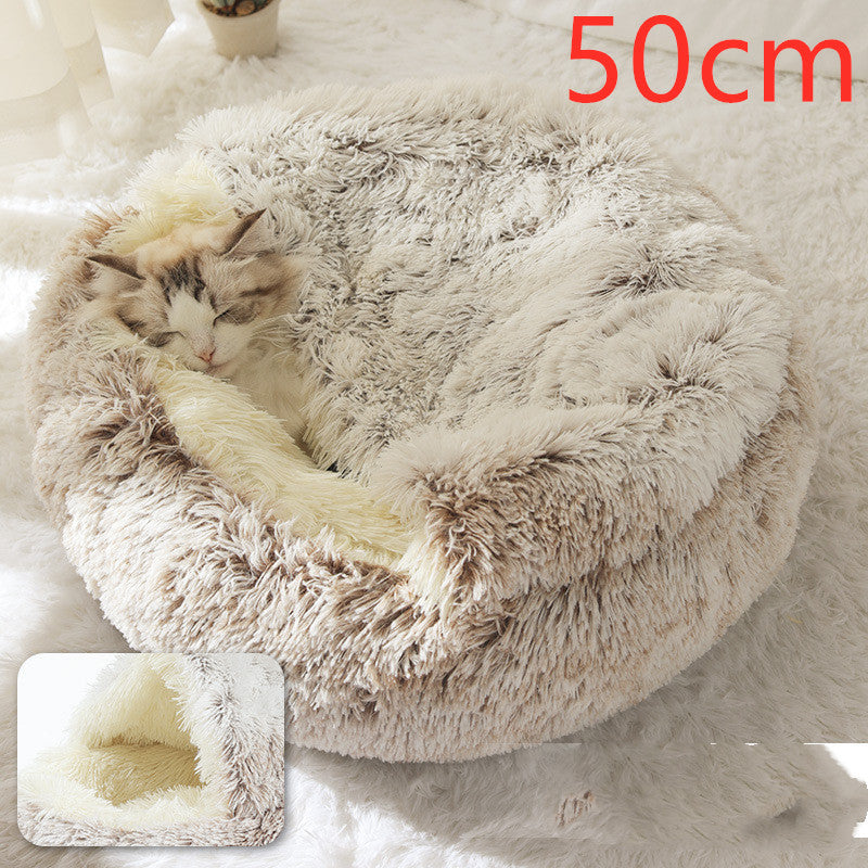 2 In 1 Dog And Cat Bed - Pet Winter Bed, Round Plush Warm Bed House - Image 52
