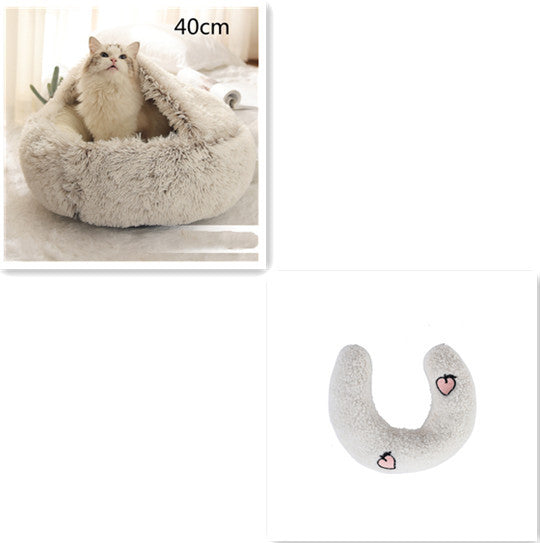 2 In 1 Dog And Cat Bed - Pet Winter Bed, Round Plush Warm Bed House - Image 14