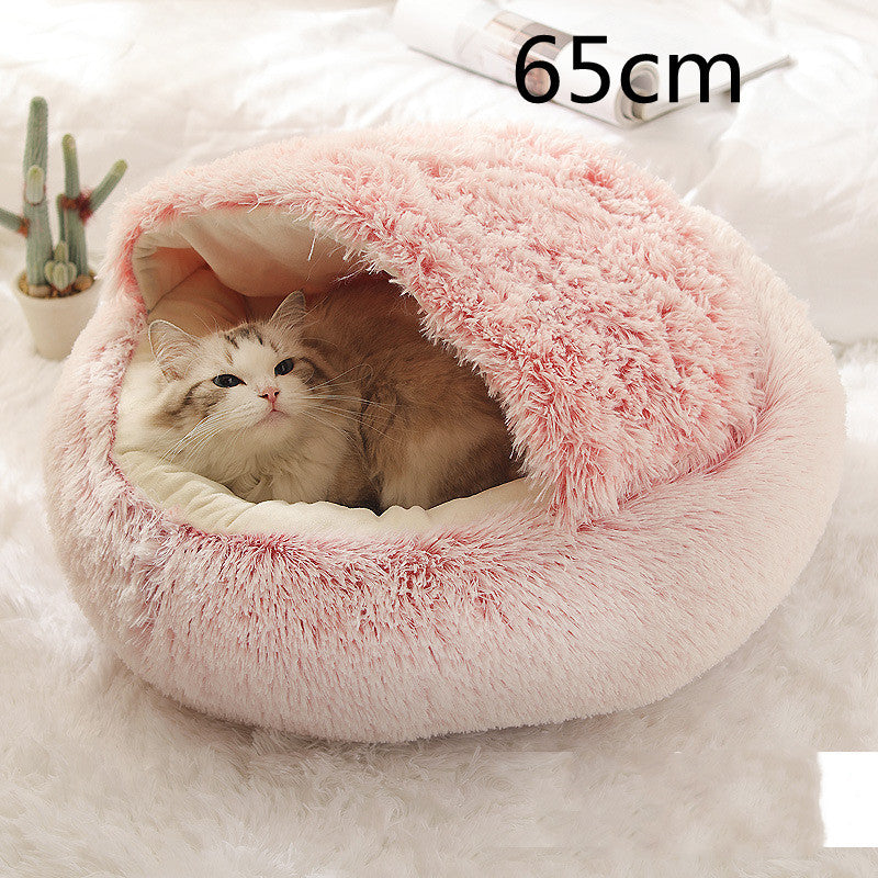 2 In 1 Dog And Cat Bed - Pet Winter Bed, Round Plush Warm Bed House - Image 80