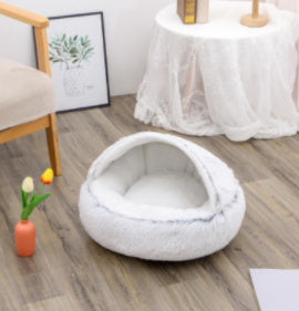 2 In 1 Dog And Cat Bed - Pet Winter Bed, Round Plush Warm Bed House - Image 49