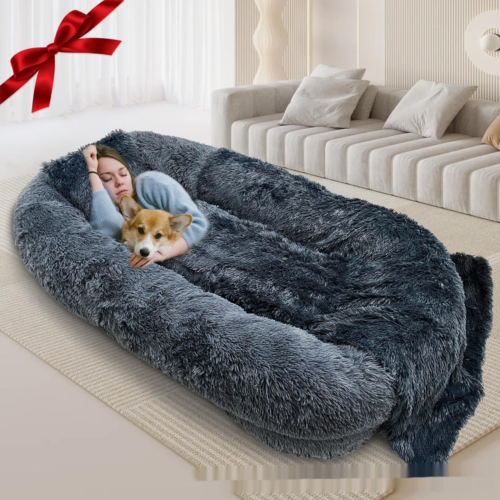 Queen Bed Pet Plush Sofa For Owner And Dog - Image 3