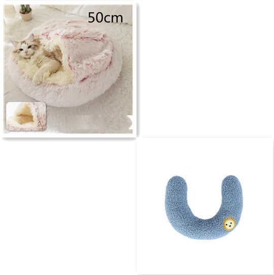 2 In 1 Dog And Cat Bed - Pet Winter Bed, Round Plush Warm Bed House - Image 69