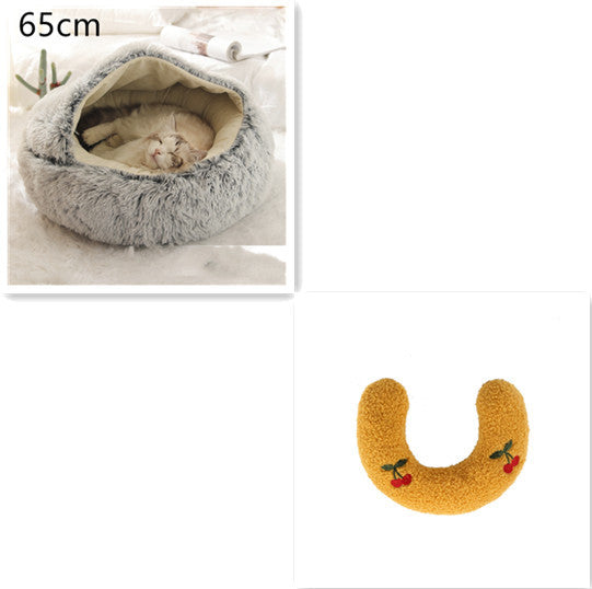 2 In 1 Dog And Cat Bed - Pet Winter Bed, Round Plush Warm Bed House - Image 45