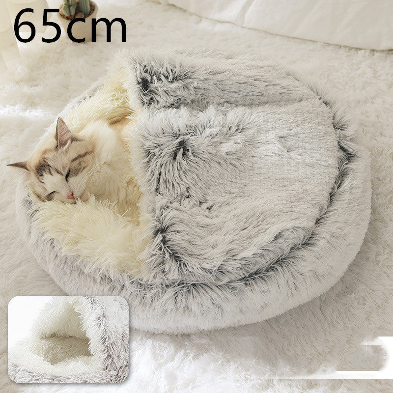 2 In 1 Dog And Cat Bed - Pet Winter Bed, Round Plush Warm Bed House - Image 56