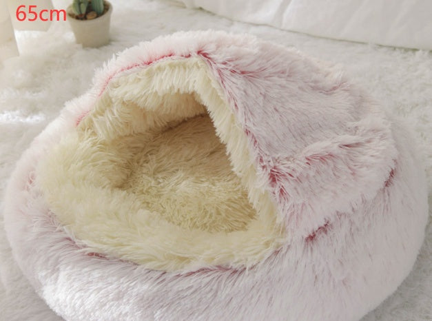 2 In 1 Dog And Cat Bed - Pet Winter Bed, Round Plush Warm Bed House - Image 70